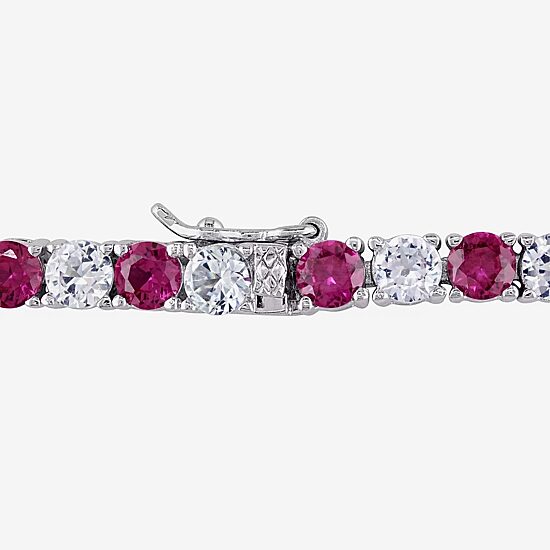 Womens Lab Created Red Ruby Sterling Silver 7.25 Inch Tennis Bracelet