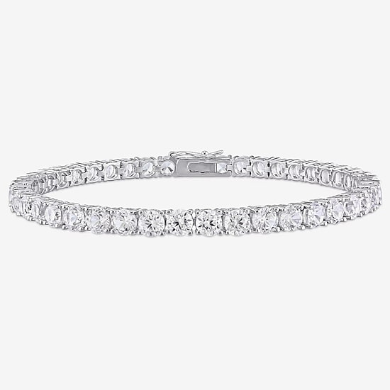 Womens Lab Created White Sapphire Sterling Silver 7.25 Inch Tennis Bracelet