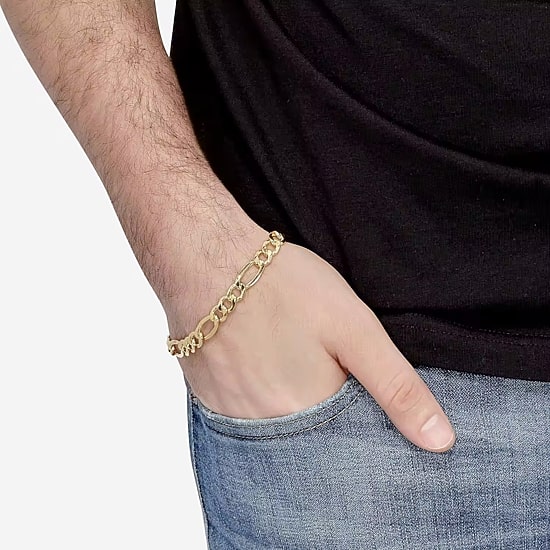 Mens 10K Gold 9 Inch Hollow Figaro Chain Bracelet