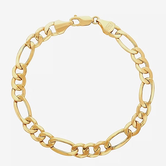 Mens 10K Gold 9 Inch Hollow Figaro Chain Bracelet