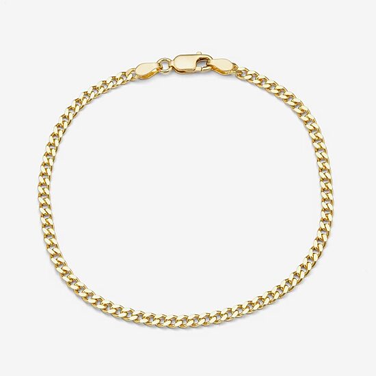 Unisex Adult 14K Gold Over Silver 7.5 Inch Solid Curb Chain Bracelet