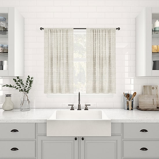 Clean Window Aya Textured Stripe Linen Blend 2-pc. Rod Pocket Window Tier