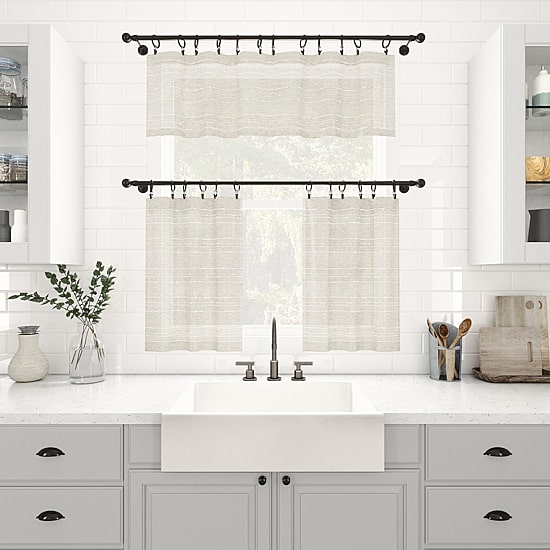 Clean Window Aya Textured Stripe Linen Blend 2-pc. Rod Pocket Window Tier