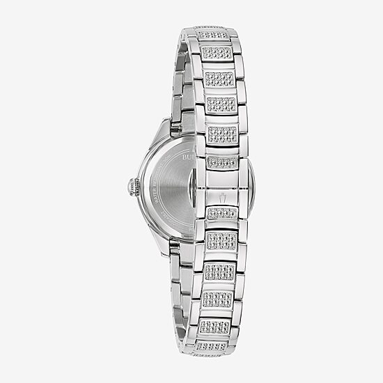 Bulova Crystal Womens Crystal Accent Silver Tone Stainless Steel Bracelet Watch 96l311