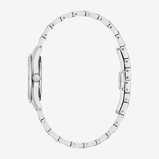Bulova Crystal Womens Crystal Accent Silver Tone Stainless Steel Bracelet Watch 96l311