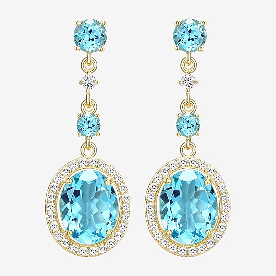 Womens Genuine Blue Topaz 18K Gold Over Silver Oval Drop Earrings