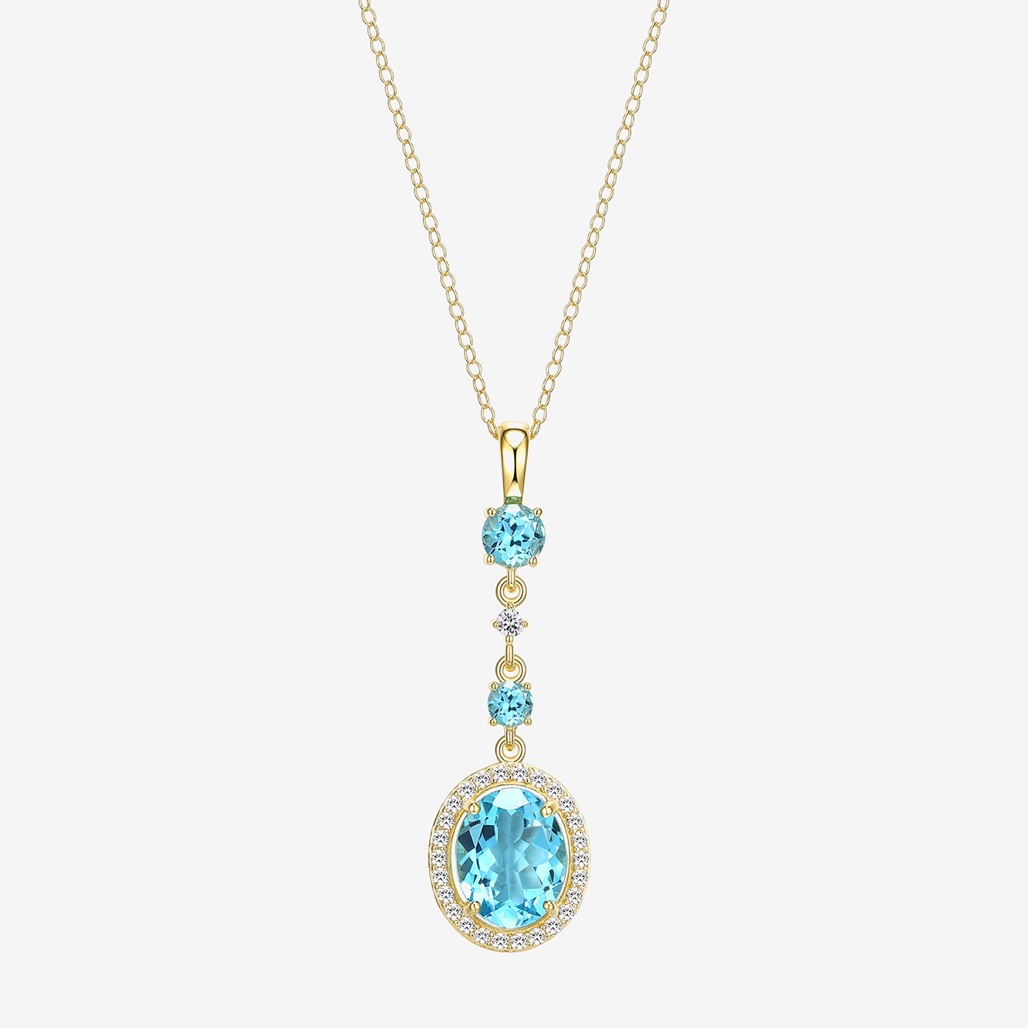 Womens Genuine Blue Topaz 18K Gold Over Silver Oval 18 Inch Pendant Necklace