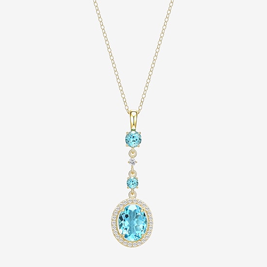 Womens Genuine Blue Topaz 18K Gold Over Silver Oval 18 Inch Pendant Necklace