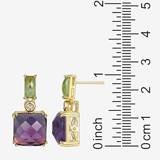 Womens Genuine Purple Amethyst 18K Gold Over Silver Square Drop Earrings