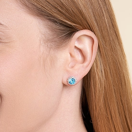 Gemstone Sterling Silver 10.3mm Flower Stud Earrings