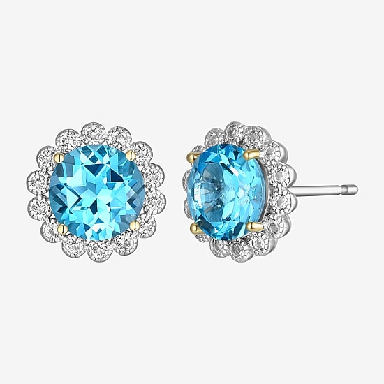 Gemstone Sterling Silver 10.3mm Flower Stud Earrings