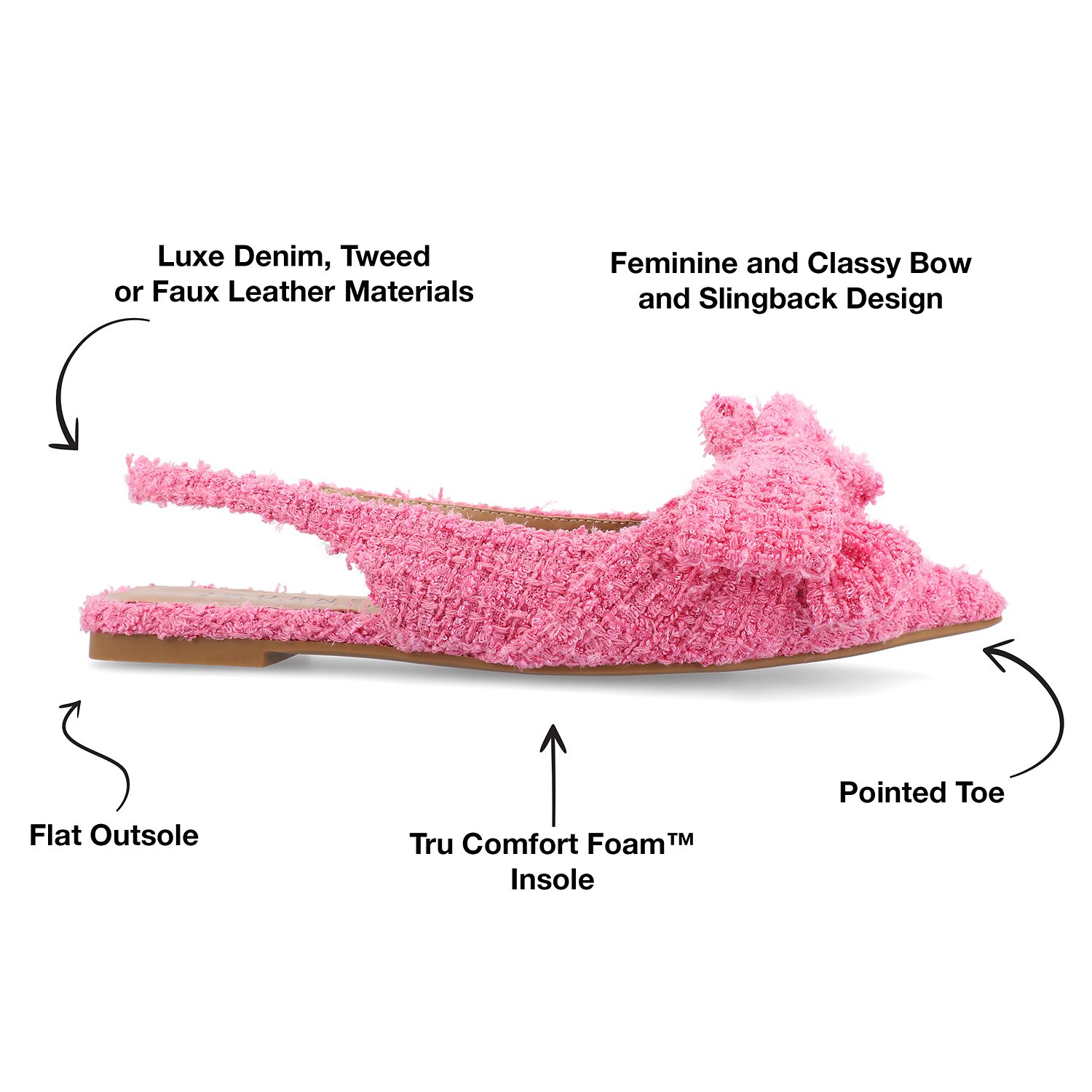 Journee Collection Sabbrina Womens Pointed Closed Toe Ballet Flats
