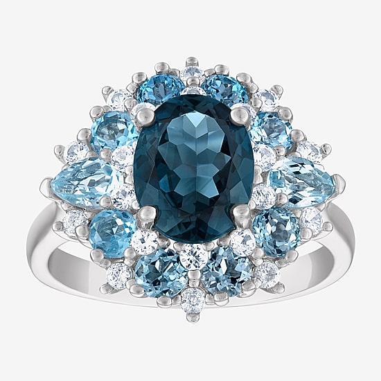 Womens Genuine Blue Topaz Sterling Silver Oval Cocktail Ring
