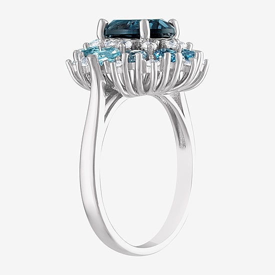 Womens Genuine Blue Topaz Sterling Silver Oval Cocktail Ring