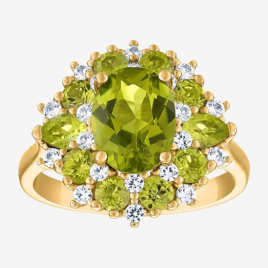 Womens Genuine Green Peridot 14K Gold Over Silver Cocktail Ring
