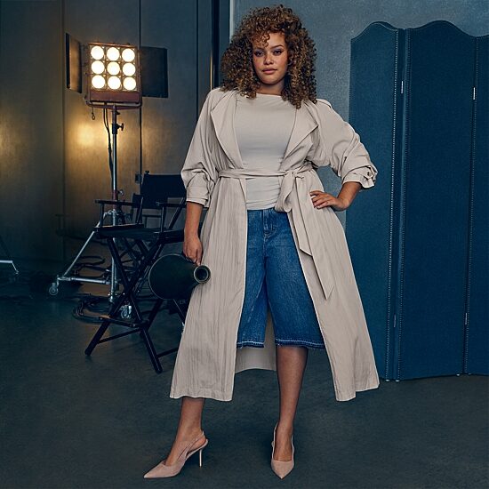 Ashley Graham Trench Jacket and Baggy Jort