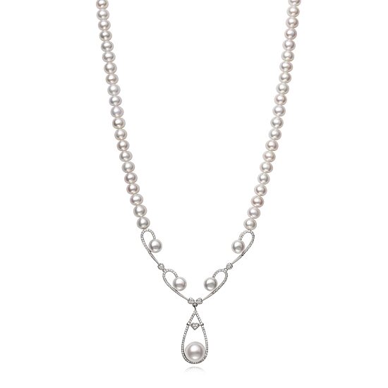 Womens White Sterling Silver Strand Necklace