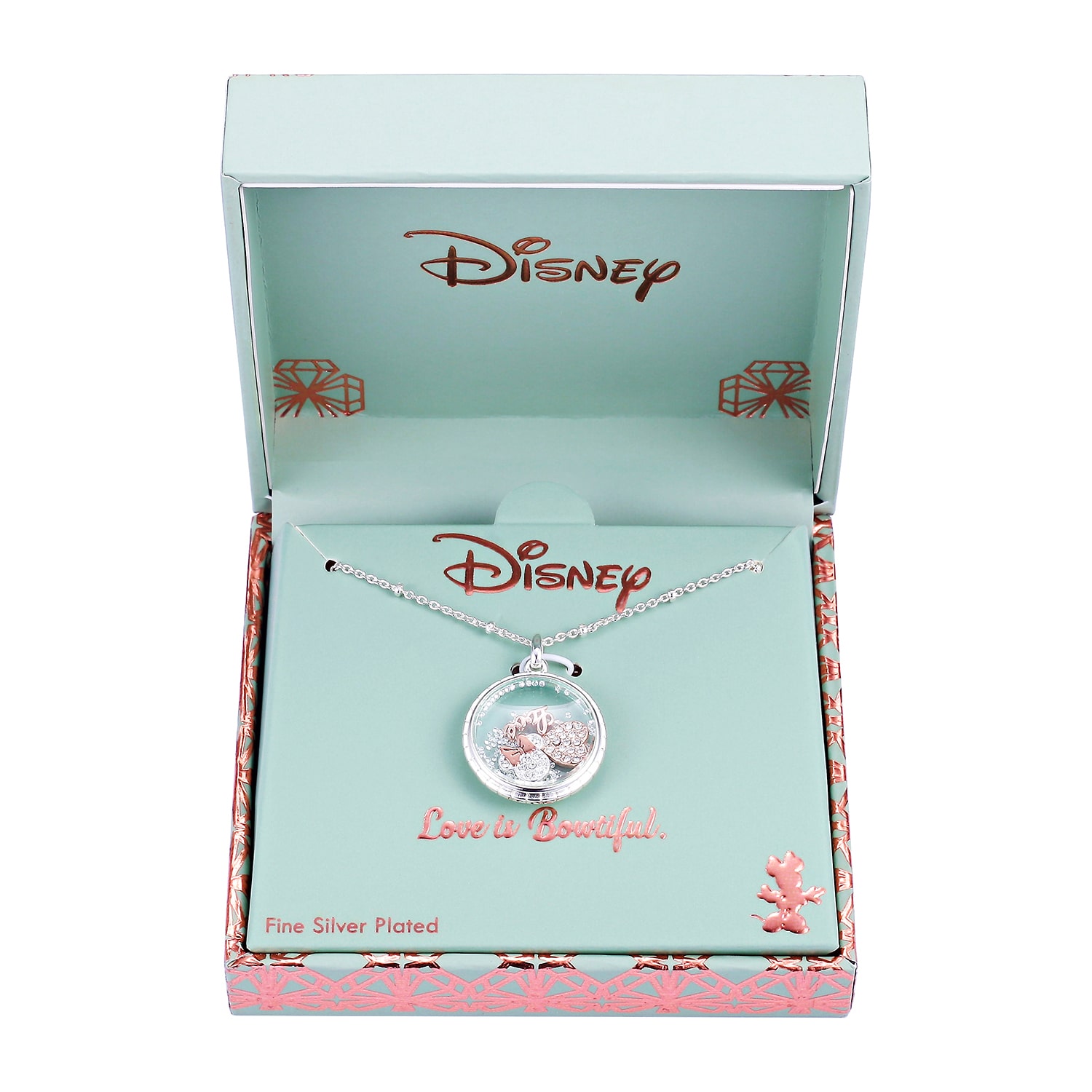 Disney Classics Womens Crystal Pure Silver Over Brass Heart 16 Inch Pendant Necklace