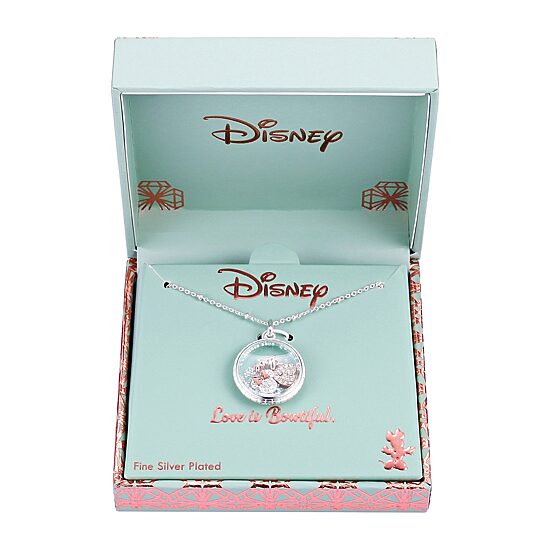 Disney Classics Womens Crystal Pure Silver Over Brass Heart 16 Inch Pendant Necklace
