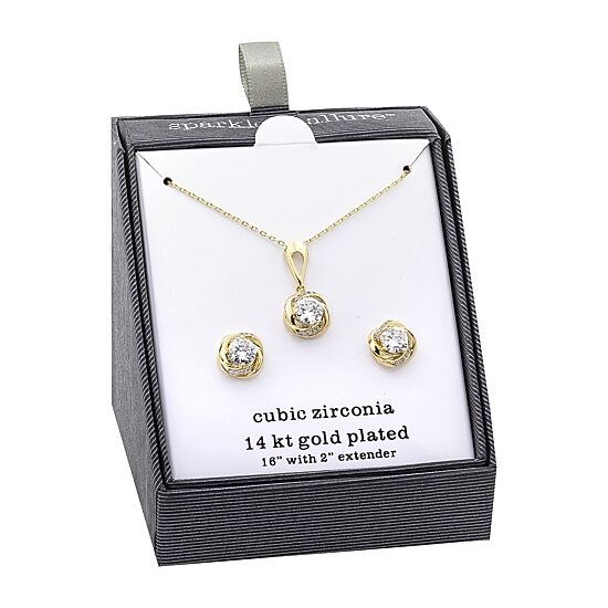 Sparkle Allure Womens Cubic Zirconia 14K Gold Over Brass Knot 2-pc. Jewelry Set