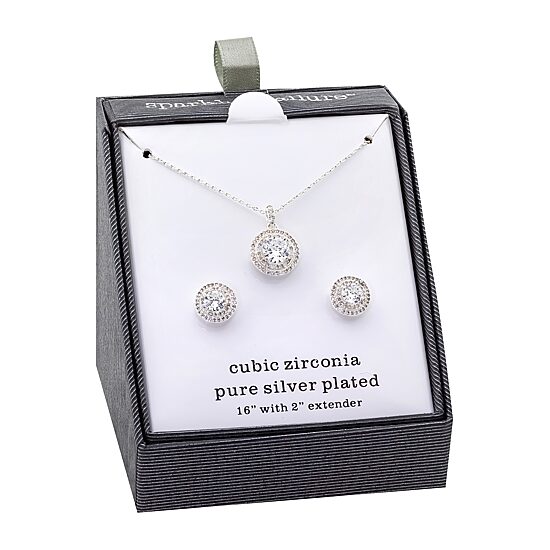 Sparkle Allure Womens Blue Cubic Zirconia Pure Silver Over Brass Round 2-pc. Jewelry Set