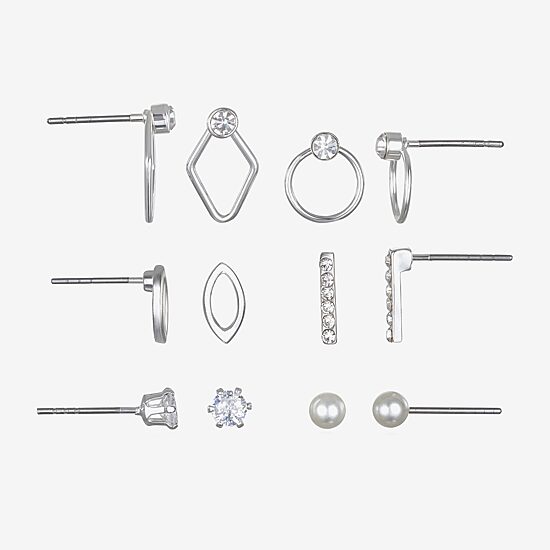 Bijoux Bar Delicates Womens Simulated Pearl 6 Pair Earring Set