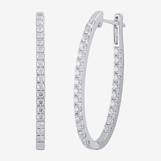 (H-I / I1) 2 CT. T.W. Lab Grown White Diamond 10K or 14K White or Yellow Gold 35mm Hoop Earrings