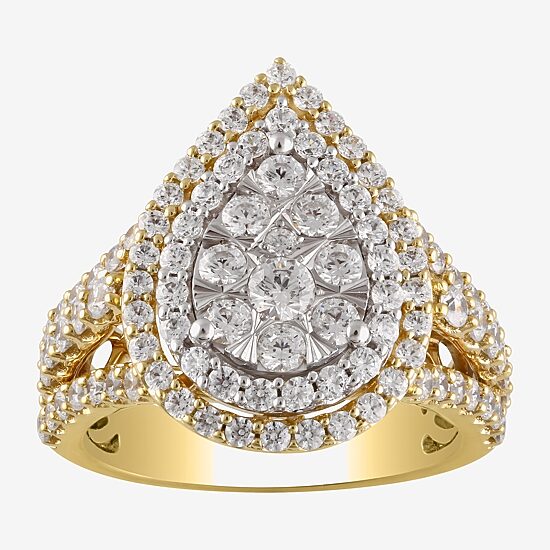 (H-I / I1) Womens 2 CT. T.W. Lab Grown White Diamond 10K Gold 10K White Gold Pear Halo Cocktail Ring