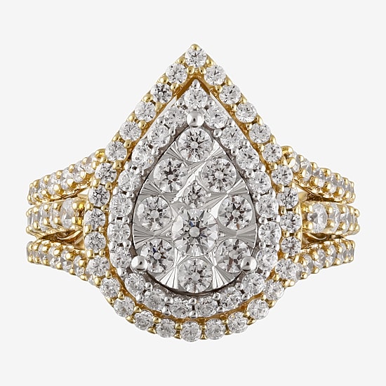 (H-I / I1) Womens 2 CT. T.W. Lab Grown White Diamond 10K Gold 10K White Gold Pear Halo Cocktail Ring