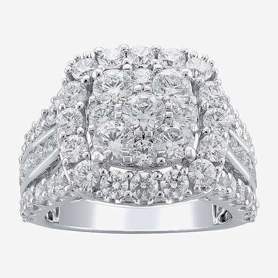 (H-I / I1) Womens 4 CT. T.W. Lab Grown White Diamond 14K Gold Cushion Cluster Cocktail Ring