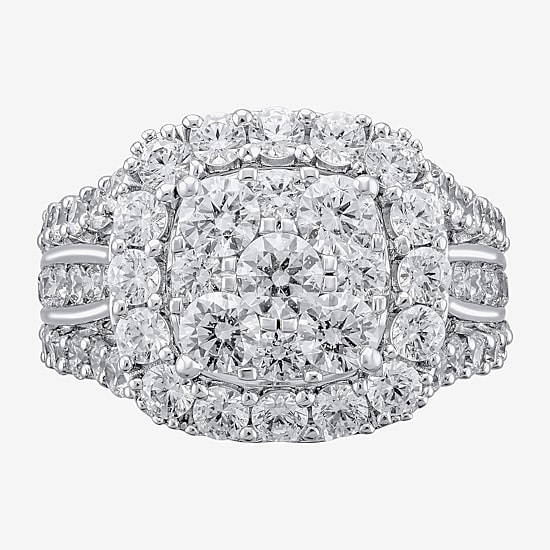(H-I / I1) Womens 4 CT. T.W. Lab Grown White Diamond 14K Gold Cushion Cluster Cocktail Ring