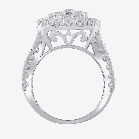 (H-I / I1) Womens 4 CT. T.W. Lab Grown White Diamond 14K Gold Cushion Cluster Cocktail Ring