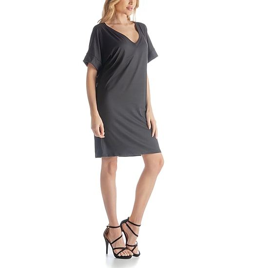 24seven Comfort Apparel Womens V Neck Short Sleeve A-Line Dress