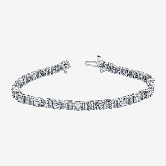 Womens 3 CT. T.W. Natural White Diamond 10K Gold 7.5 Inch Tennis Bracelet