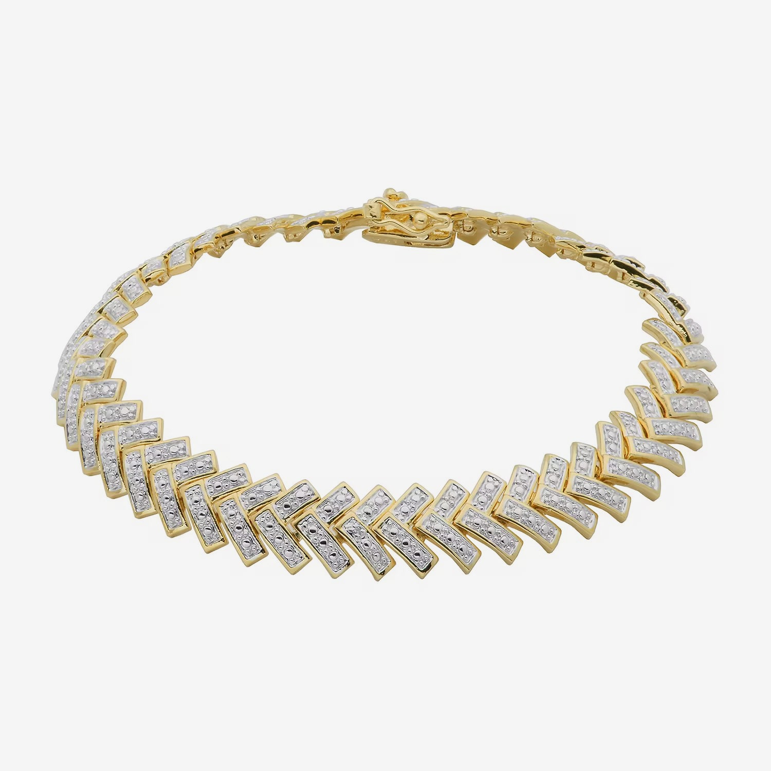 Diamond-Accent 18K Gold Over Brass Chevron Bracelet