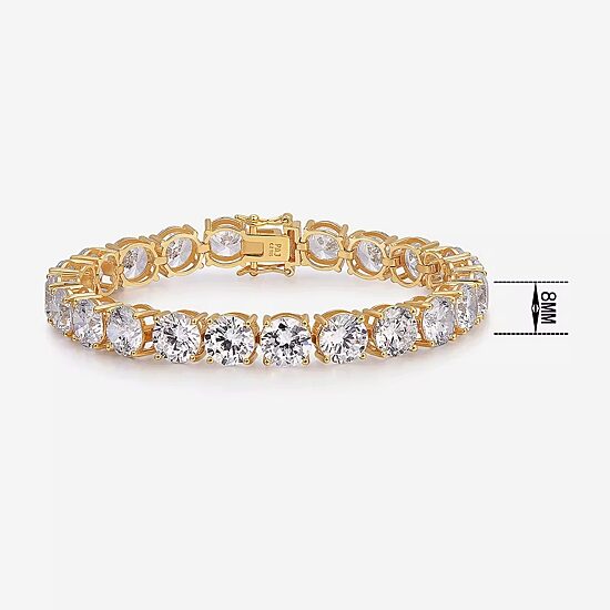 Cubic Zirconia 14K Gold Over Silver Round 7.5-7.75" Tennis Bracelet