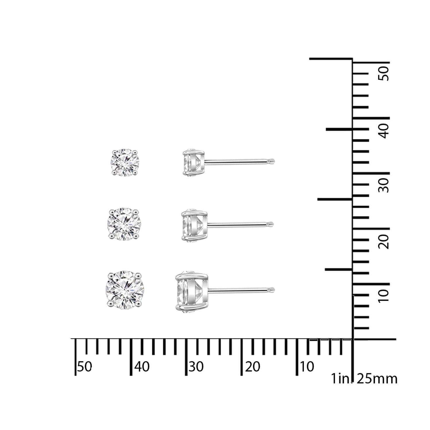 Diamonart Womens Cubic Zirconia Sterling Silver Round 3 Pair Earring Set