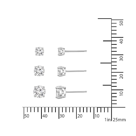 Diamonart Womens Cubic Zirconia Sterling Silver Round 3 Pair Earring Set