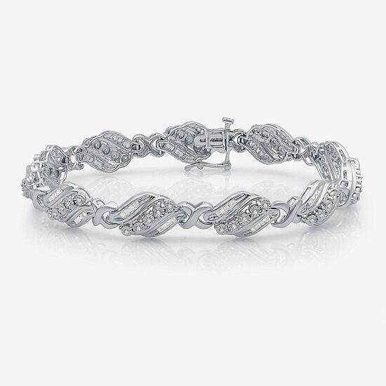 1 CT.T.W. Natural Diamond Sterling SIlver Heart Tennis Bracelet