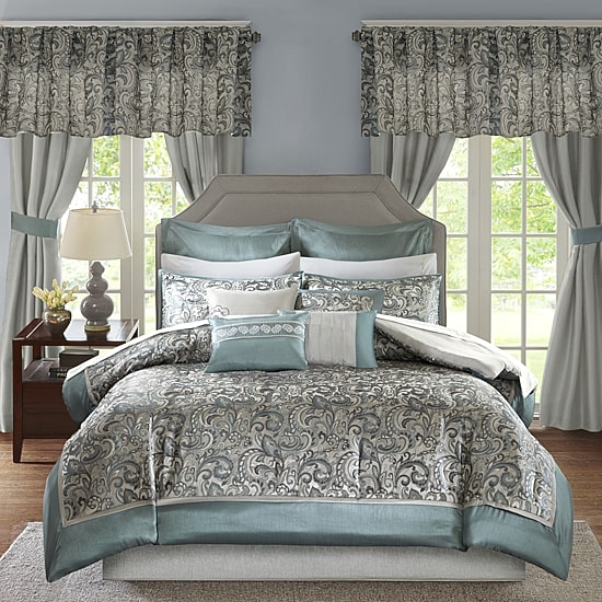 Madison Park Essentials Cadence 24-Pc Complete Bedding Set with Sheets and Window Treatments