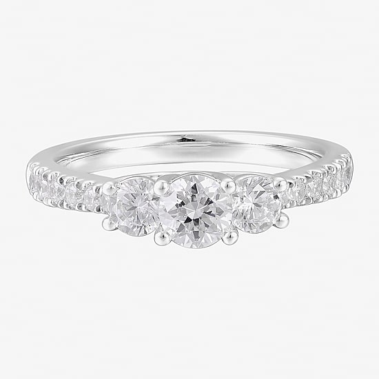 Limited Quantities! Womens 1 CT. T.W. Natural White Diamond 14K Gold Round Side Stone 3-Stone Engagement Ring