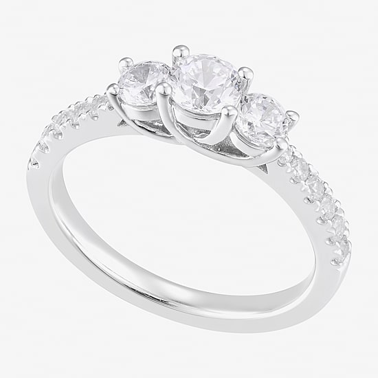 Limited Quantities! Womens 1 CT. T.W. Natural White Diamond 14K Gold Round Side Stone 3-Stone Engagement Ring