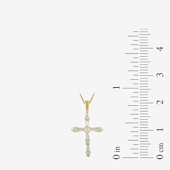 Womens 1 CT. T.W. Lab Grown White Diamond 10K Gold Cross 18 Inch Pendant Necklace