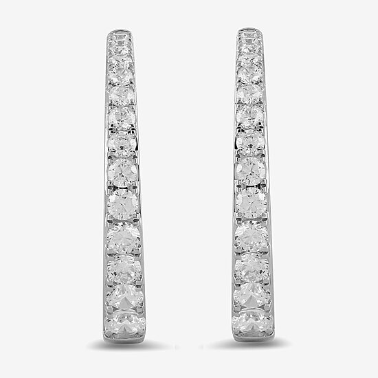 Womens 2 CT. T.W. Lab Grown White Diamond Sterling Silver 28.6mm Hoop Earrings