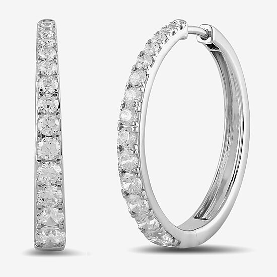 Womens 2 CT. T.W. Lab Grown White Diamond Sterling Silver 28.6mm Hoop Earrings