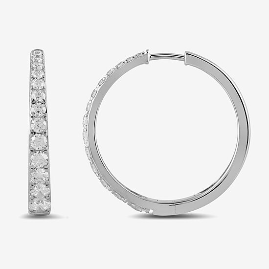 Womens 2 CT. T.W. Lab Grown White Diamond Sterling Silver 28.6mm Hoop Earrings