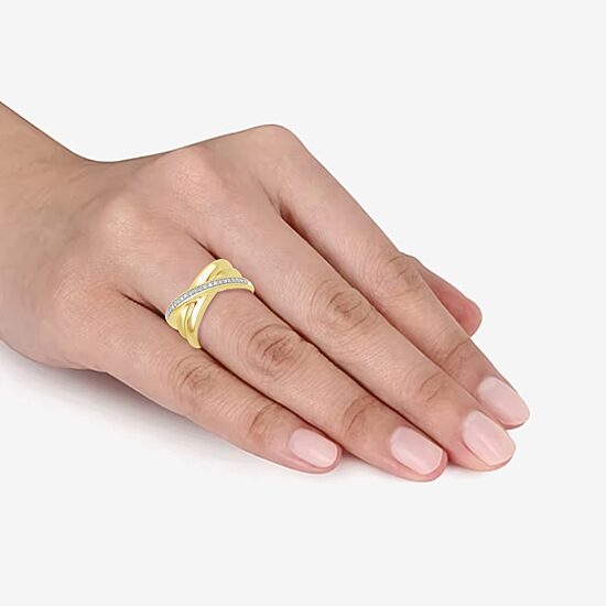 Womens 1/10 CT. T.W. Lab Grown White Diamond 14K Gold Over Silver Sterling Silver Crossover Cocktail Ring