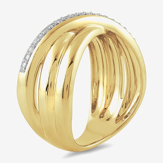 Womens 1/10 CT. T.W. Lab Grown White Diamond 14K Gold Over Silver Sterling Silver Crossover Cocktail Ring