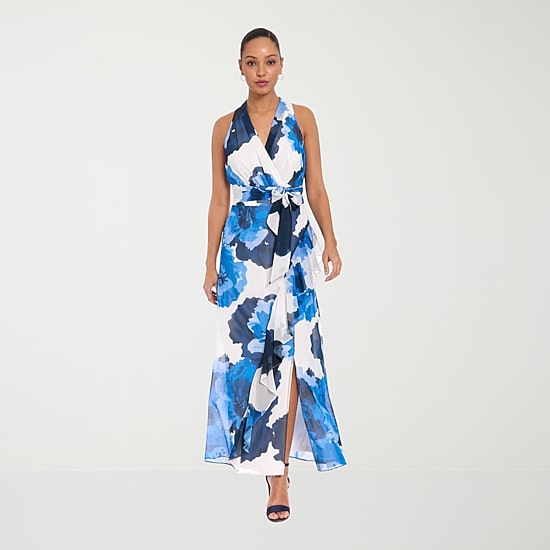 London Style Womens V Neck Sleeveless Maxi Dress