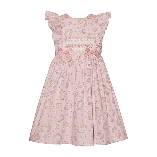 Bonnie Jean Little Girls Smocked Bunny Flutter Short Sleeve A-Line Dress